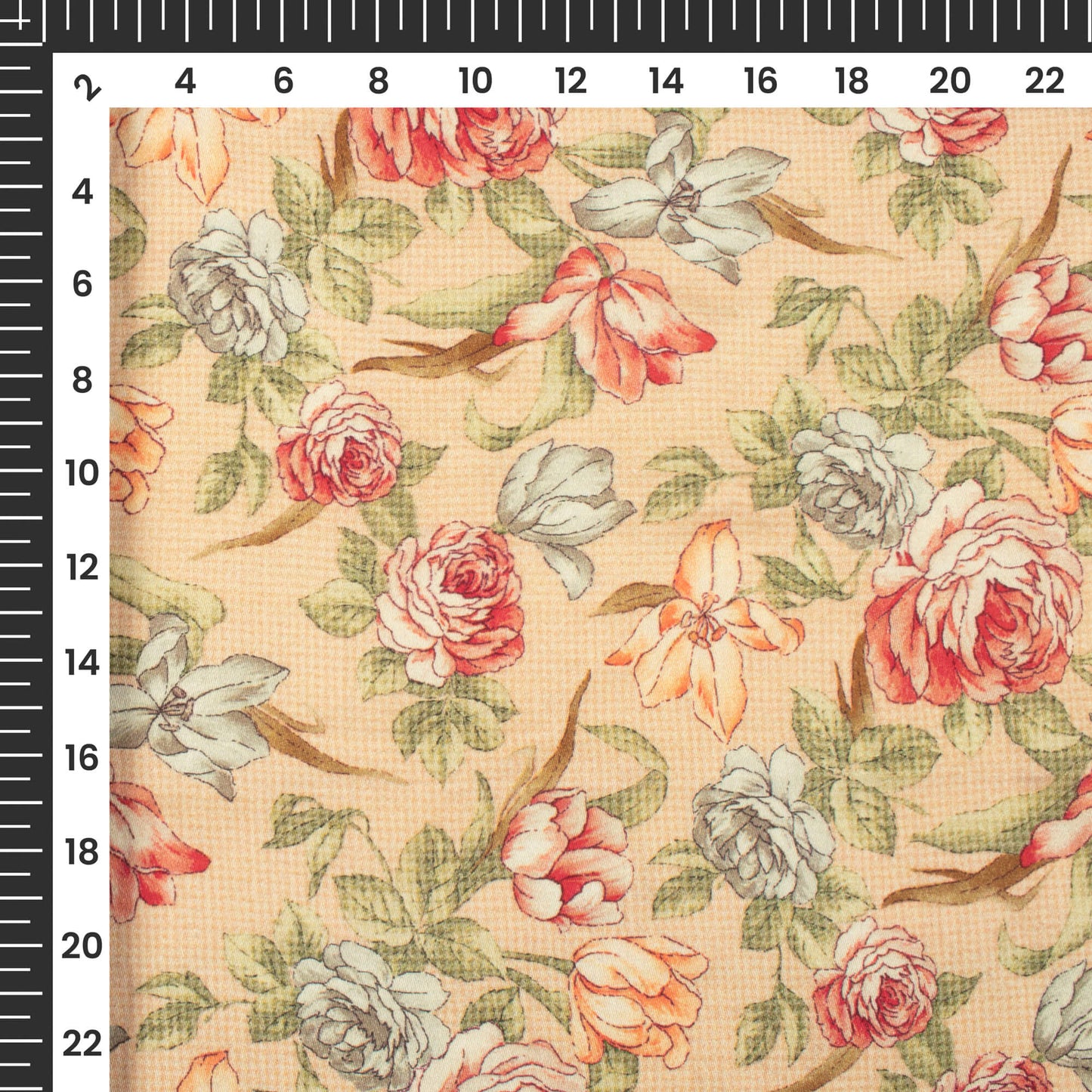 Pale Orange And Red Floral Digital Print Viscose Rayon Fabric(Width 58 Inches)