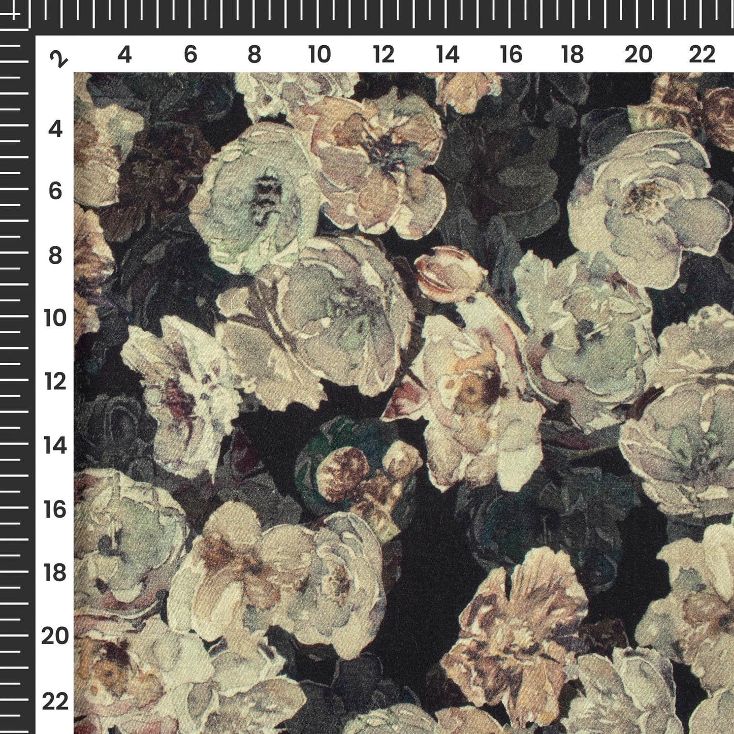 Oat Beige And Black Floral Digital Print Viscose Rayon Fabric(Width 58 Inches)