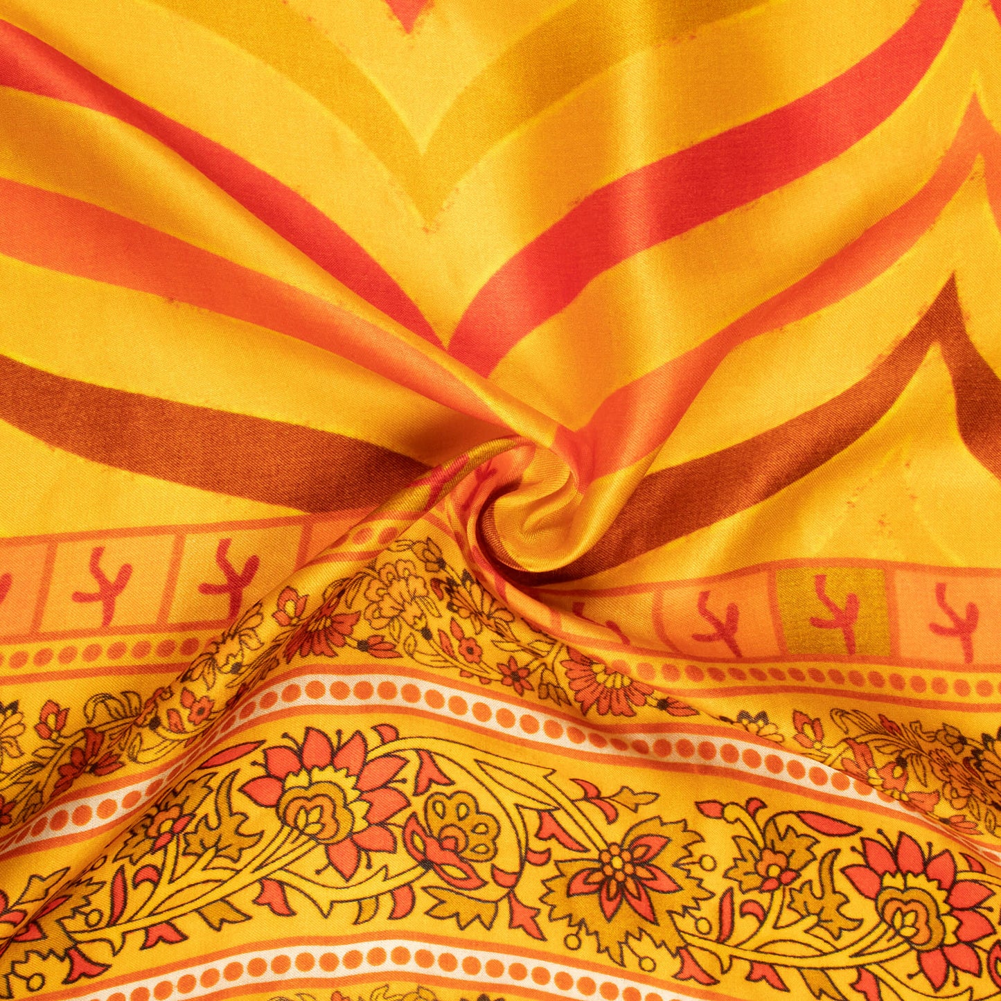 Honey Yellow And Orange Daman Digital Print Viscose Gaji Silk Fabric