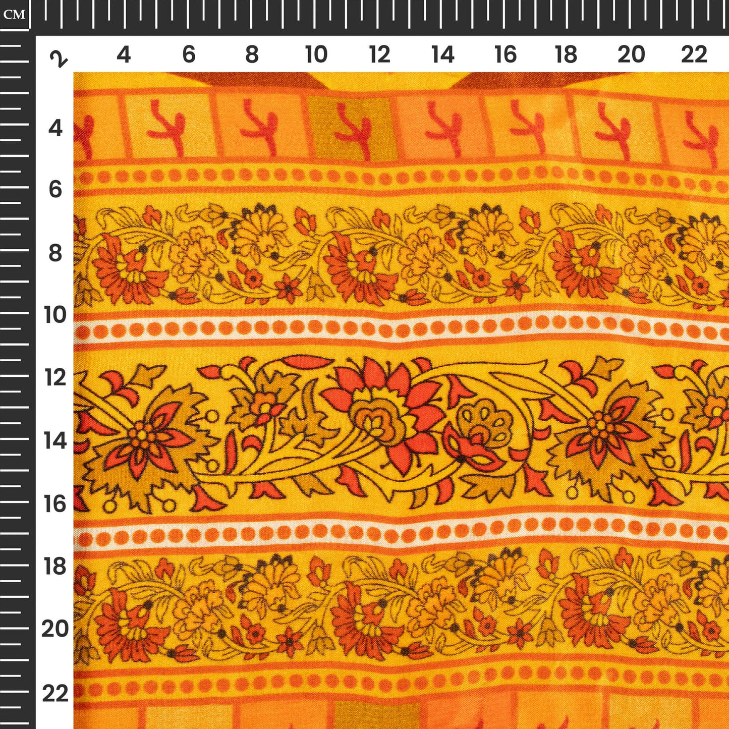 Honey Yellow And Orange Daman Digital Print Viscose Gaji Silk Fabric