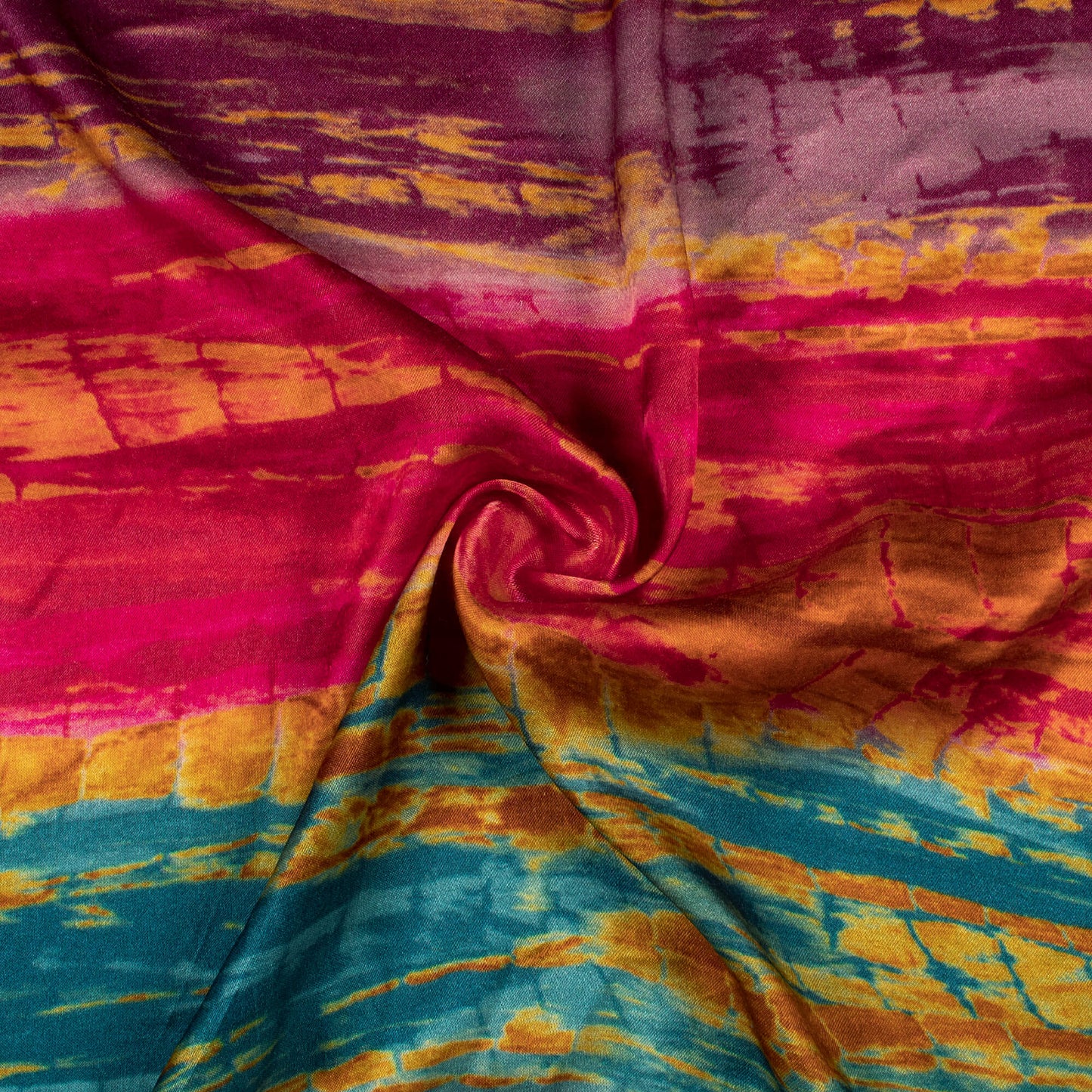 Magenta Pink And Orange Shibori Digital Print Viscose Gaji Silk Fabric