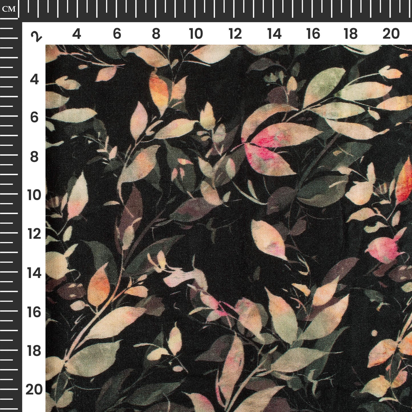 Georgeus Black Leaf Digital Print Viscose Gaji Silk Fabric