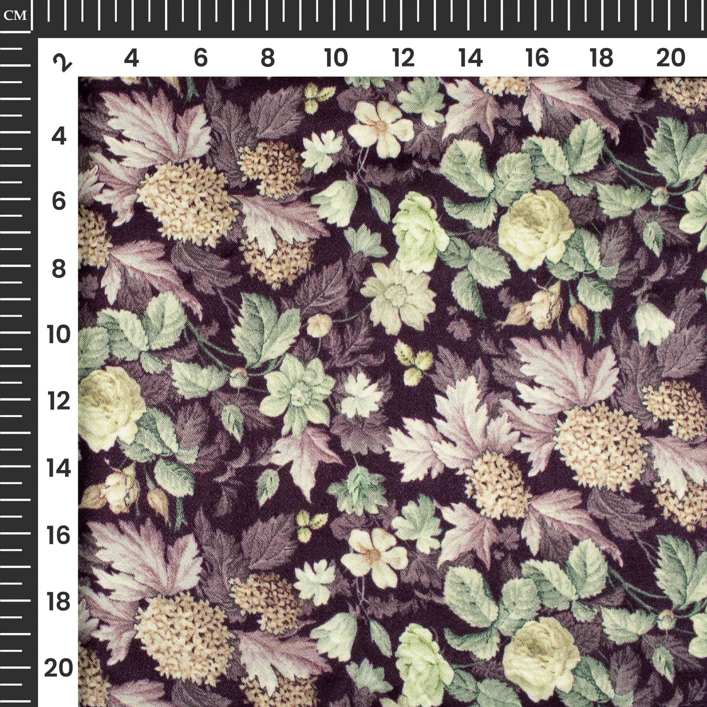 Eggplant Purple And Beige Floral Digital Print Viscose Gaji Silk Fabric