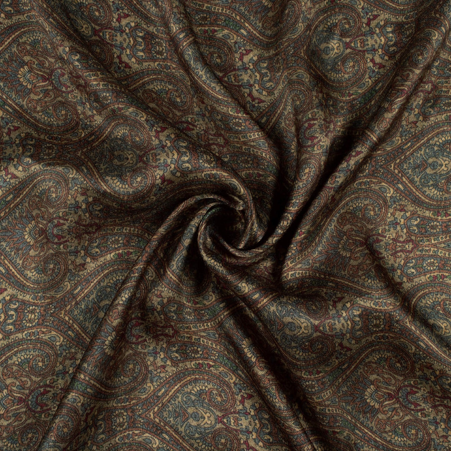 Peanut Brown And Blue Ethnic Digital Print Viscose Gaji Silk Fabric