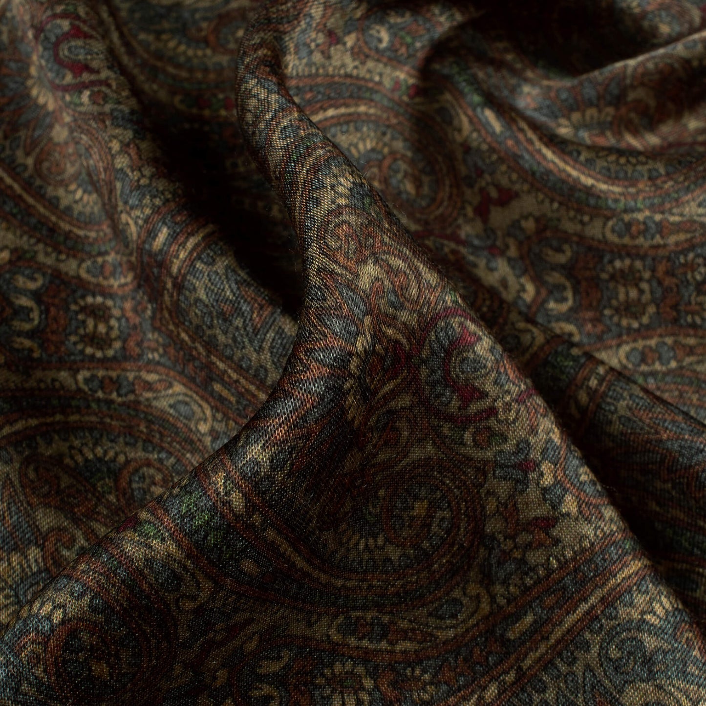 Peanut Brown And Blue Ethnic Digital Print Viscose Gaji Silk Fabric
