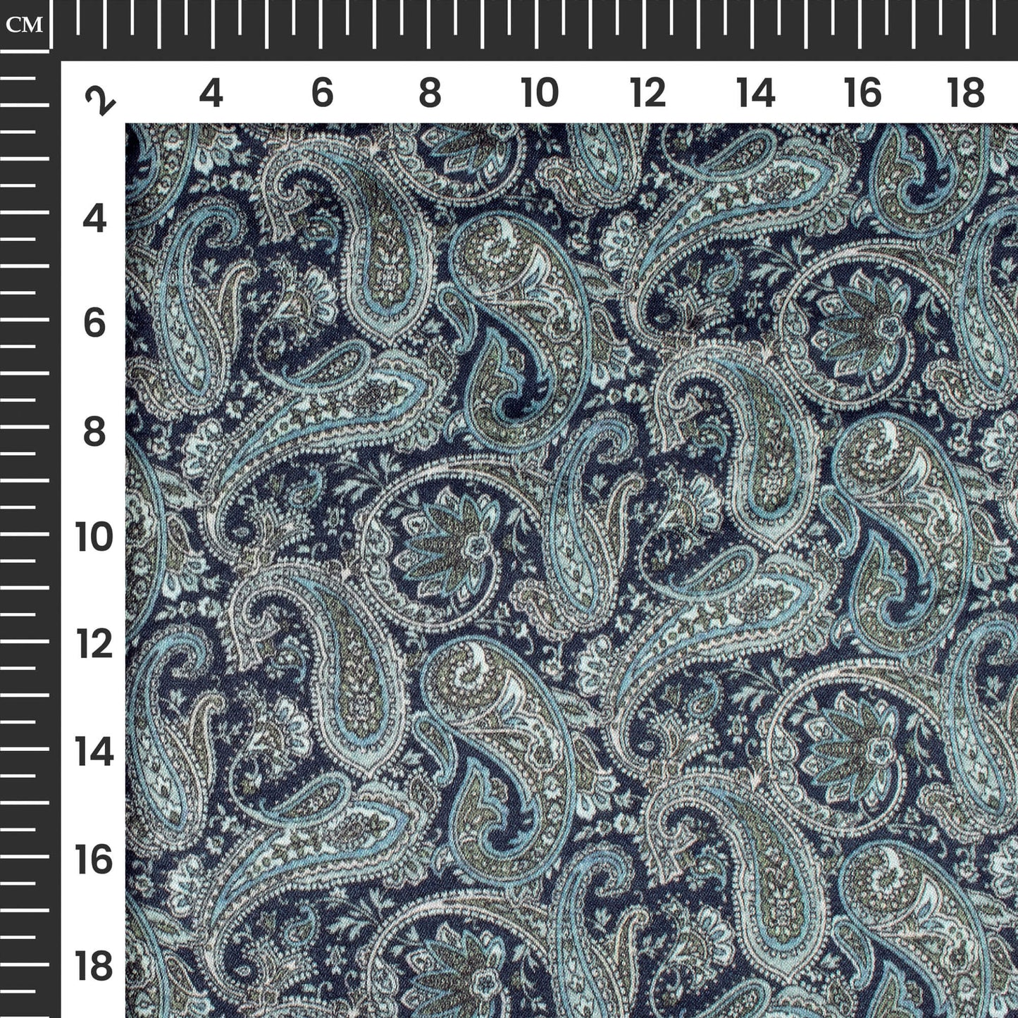 Navy Blue And Green Paisely Digital Print Viscose Gaji Silk Fabric