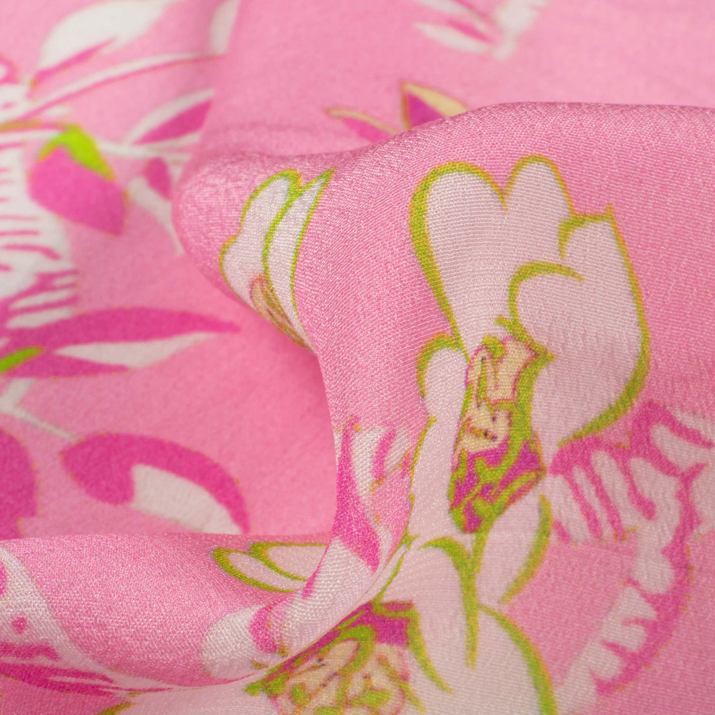 Taffy Pink And White Floral Digital Print Viscose Natural Crepe Fabric