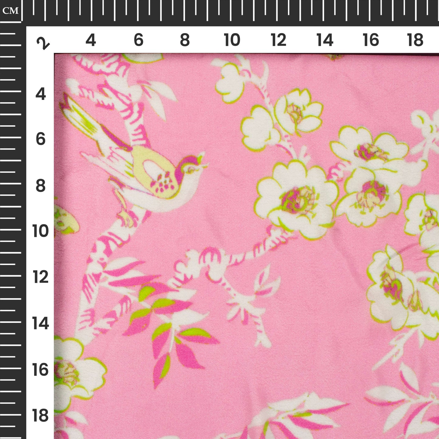 Taffy Pink And White Floral Digital Print Viscose Natural Crepe Fabric