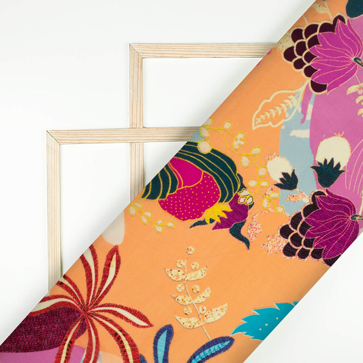 Heather Purple And Peach Floral Digital Print Viscose Natural Crepe Fabric