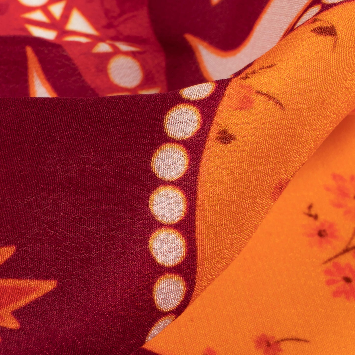 Rust Orange And Yellow Daman Digital Print Viscose Natural Crepe Fabric