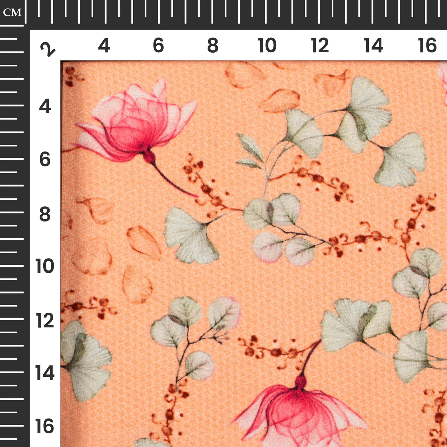 Pale Orange And Pink Floral Digital Print Viscose Natural Crepe Fabric