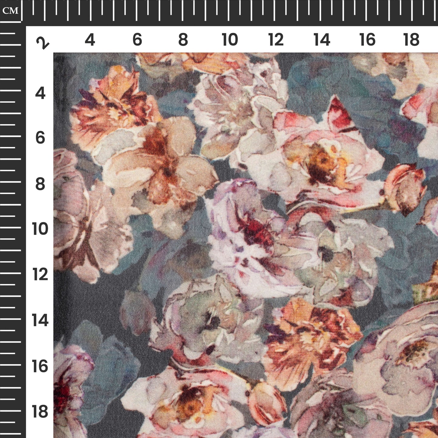 Spruce Blue And Beige Floral Digital Print Viscose Natural Crepe Fabric