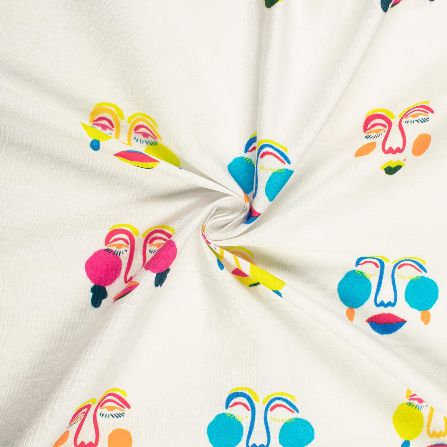 White And Blue Geometric Digital Print Poly Linen Fabric