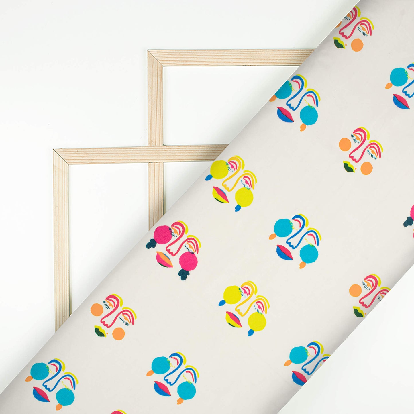White And Blue Geometric Digital Print Poly Linen Fabric