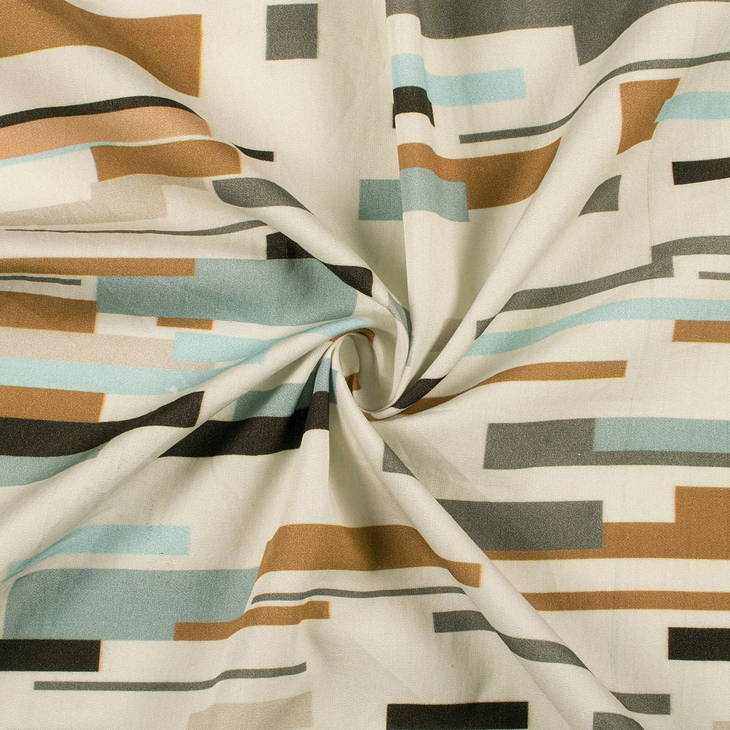 Cream And Brown Geometric Digital Print Poplin Fabric (Width 58 Inches)