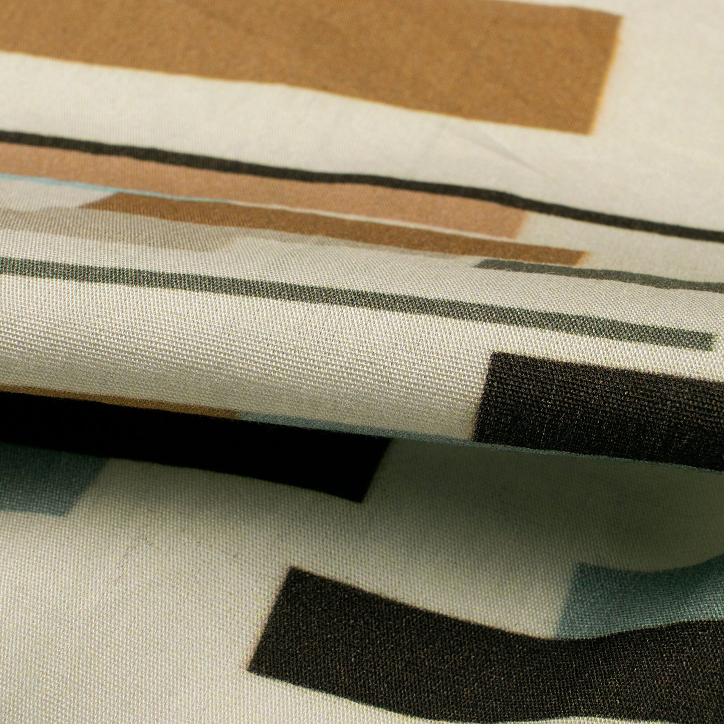 Cream And Brown Geometric Digital Print Poplin Fabric (Width 58 Inches)