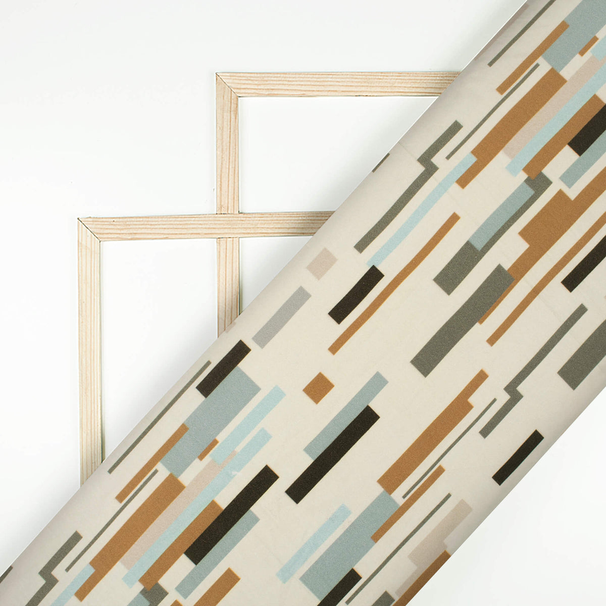 Cream And Brown Geometric Digital Print Poplin Fabric (Width 58 Inches)