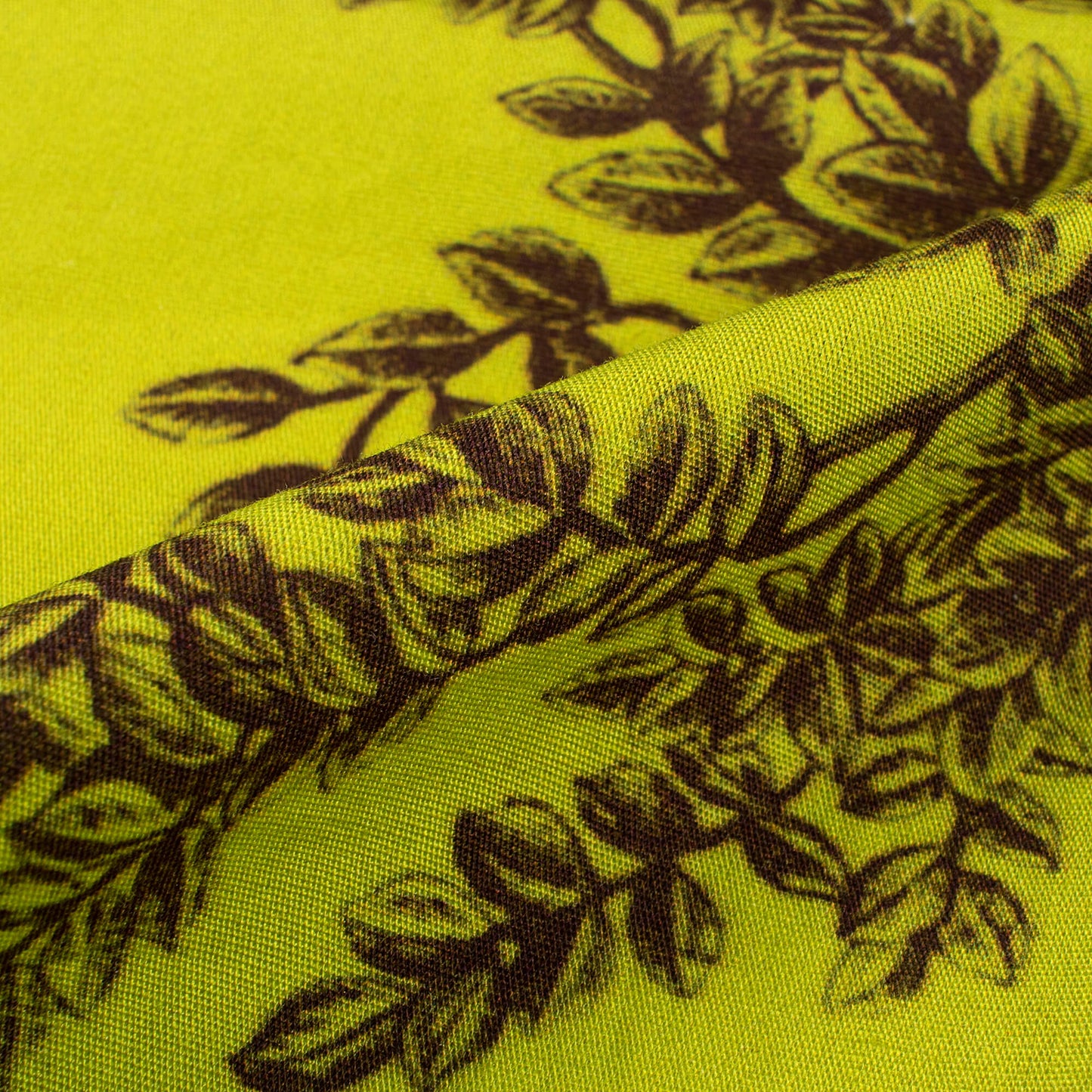 Pear Green And Brown Tropical Digital Print Poplin Fabric (Width 58 Inches)