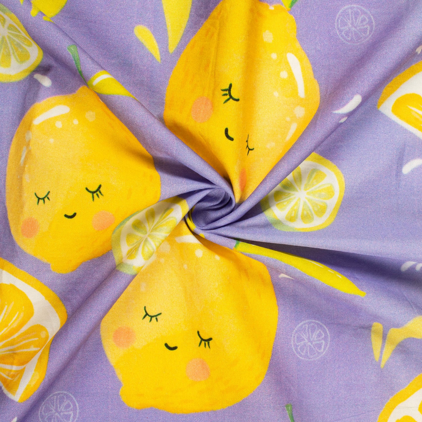 Iris Purple And Yellow Fruit Digital Print Poplin Fabric (Width 58 Inches)