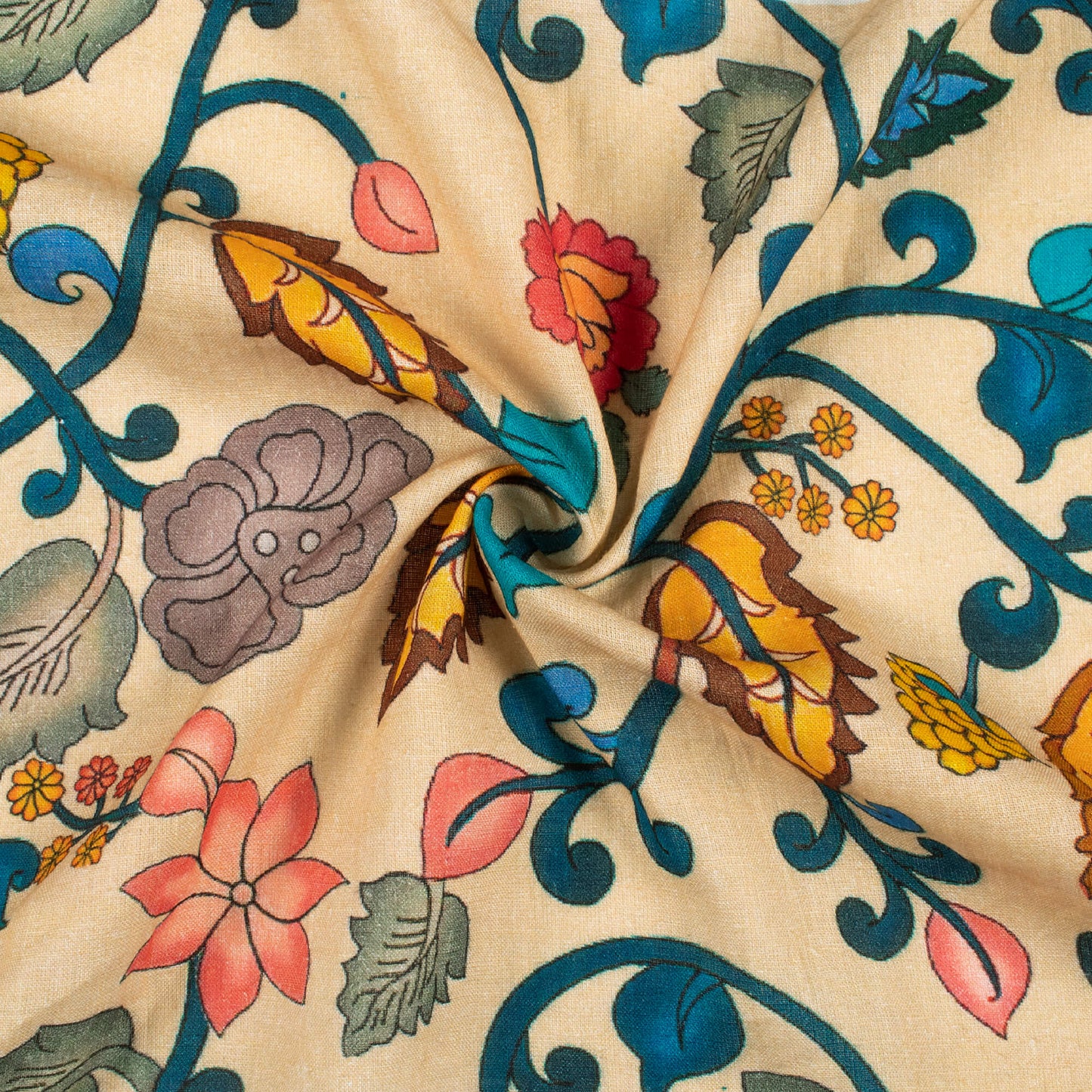 Vintage Floral Digital Print Premium Swiss Linen Fabric