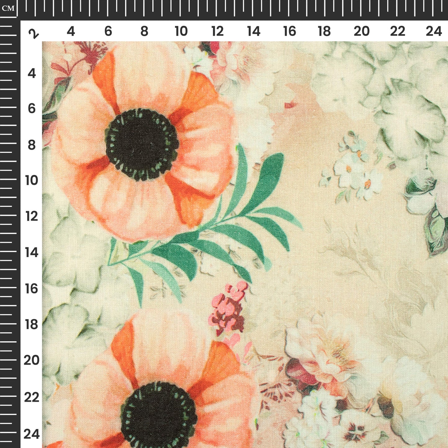 Beige Floral Digital Print Premium Swiss Linen Fabric