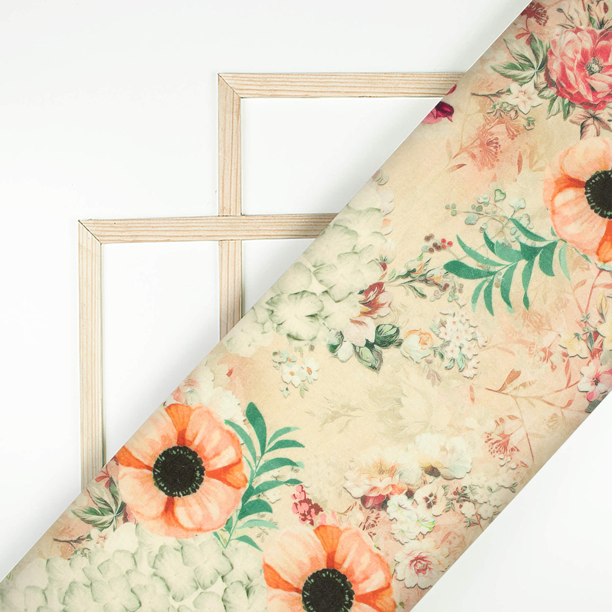 Beige Floral Digital Print Premium Swiss Linen Fabric