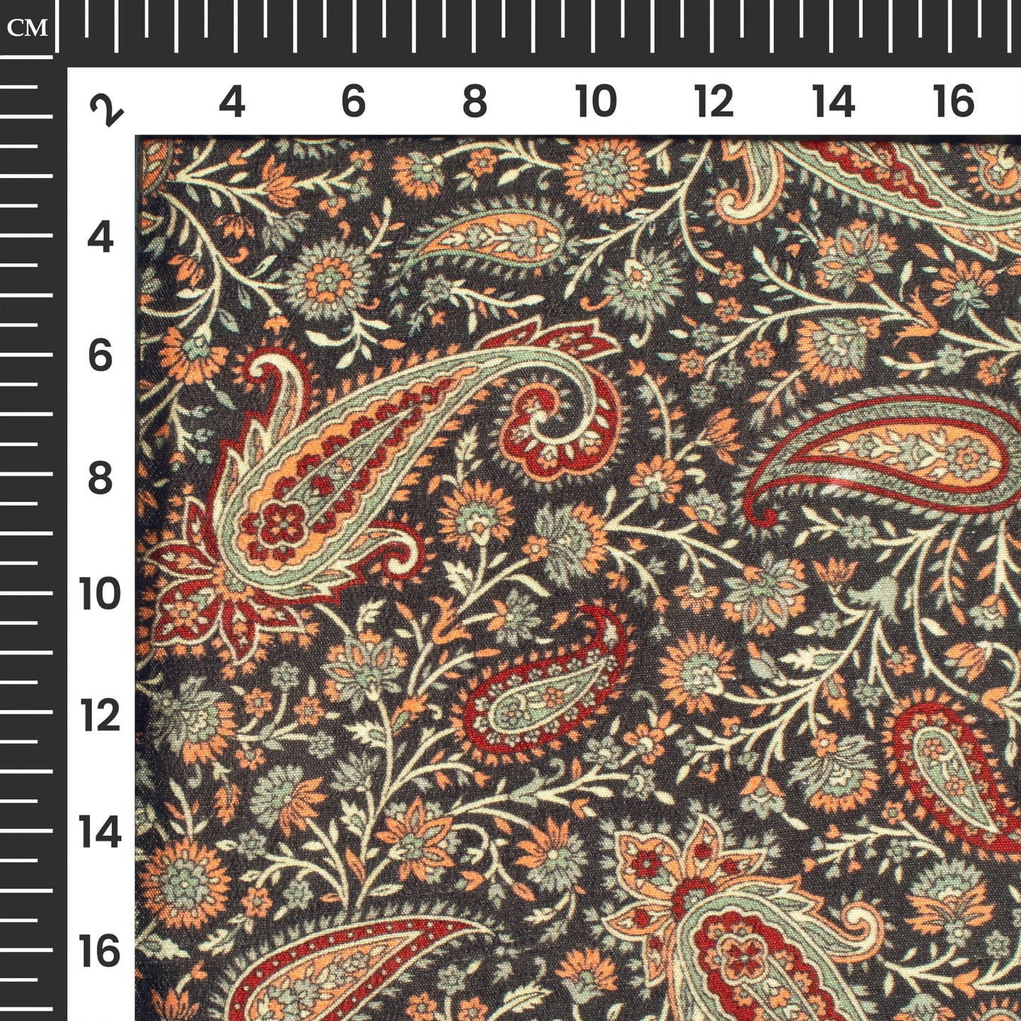 Sage Green And Black Paisely Digital Print Bemberg Raw Silk Fabric