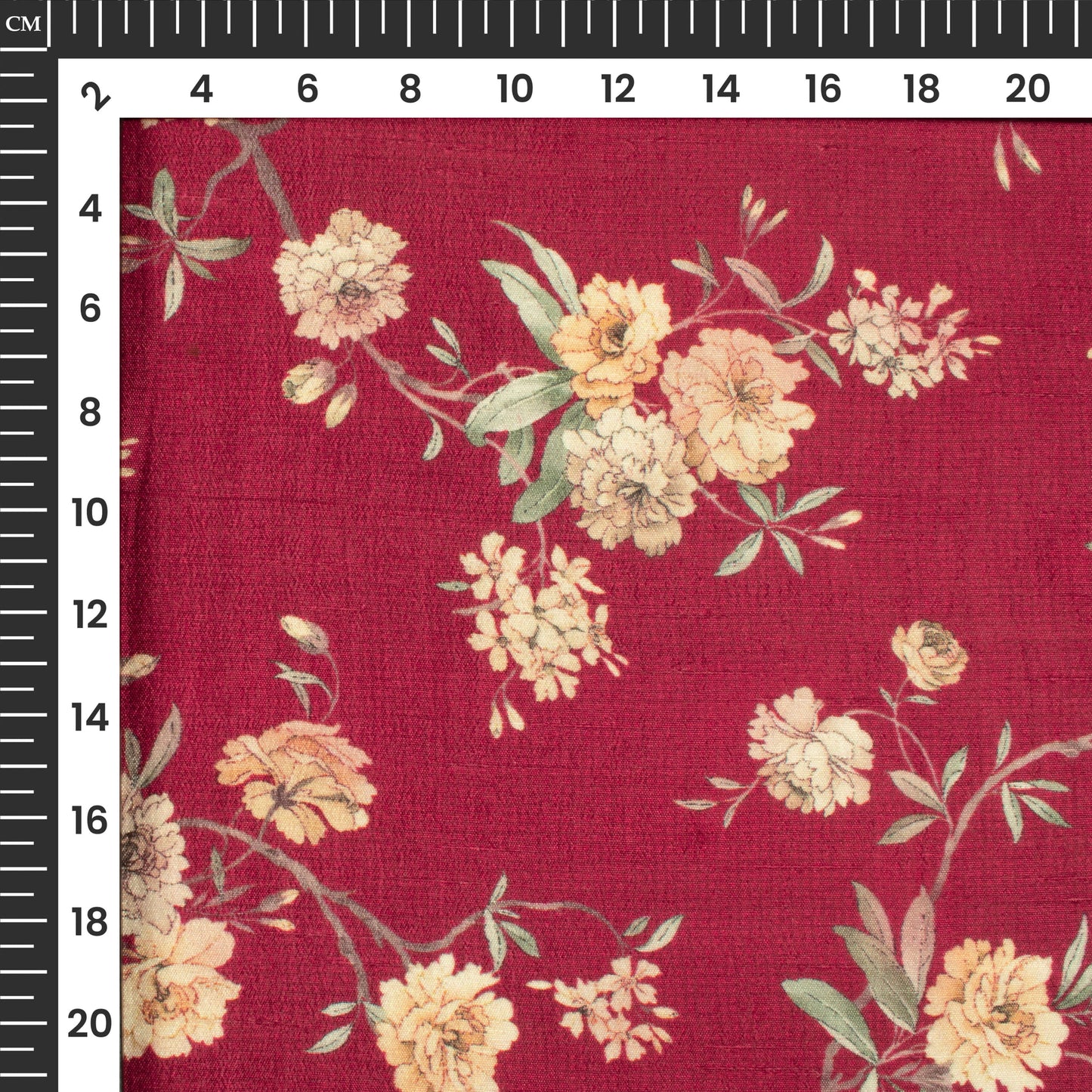 Wine Red And Beige Floral Digital Print Bemberg Raw Silk Fabric