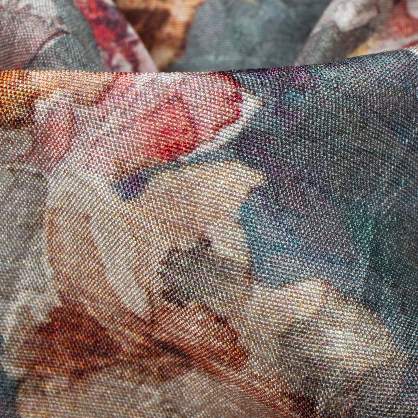 Lace Pink And Grey Floral Digital Print Bemberg Raw Silk Fabric