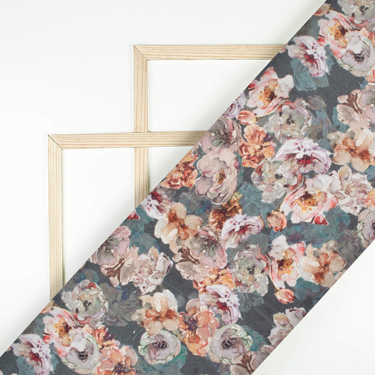 Lace Pink And Grey Floral Digital Print Bemberg Raw Silk Fabric