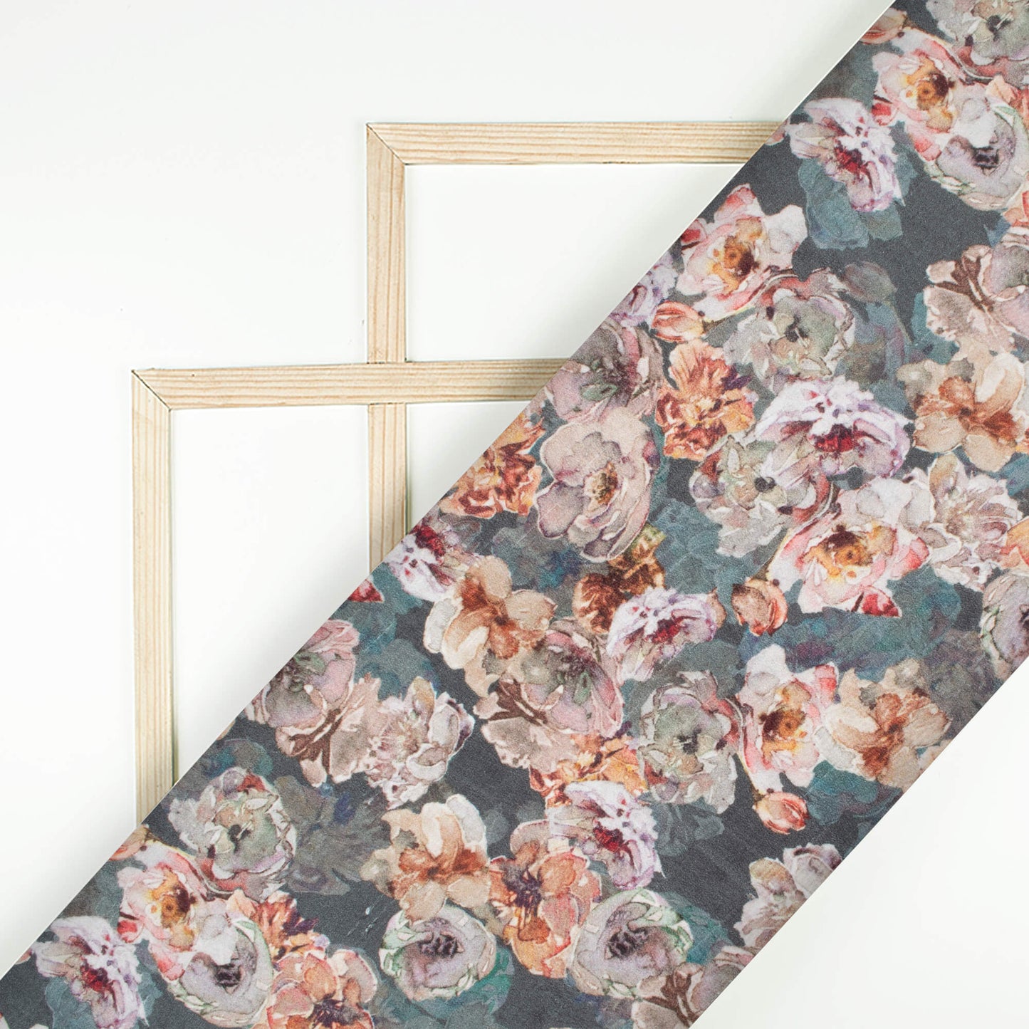 Lace Pink And Grey Floral Digital Print Bemberg Raw Silk Fabric