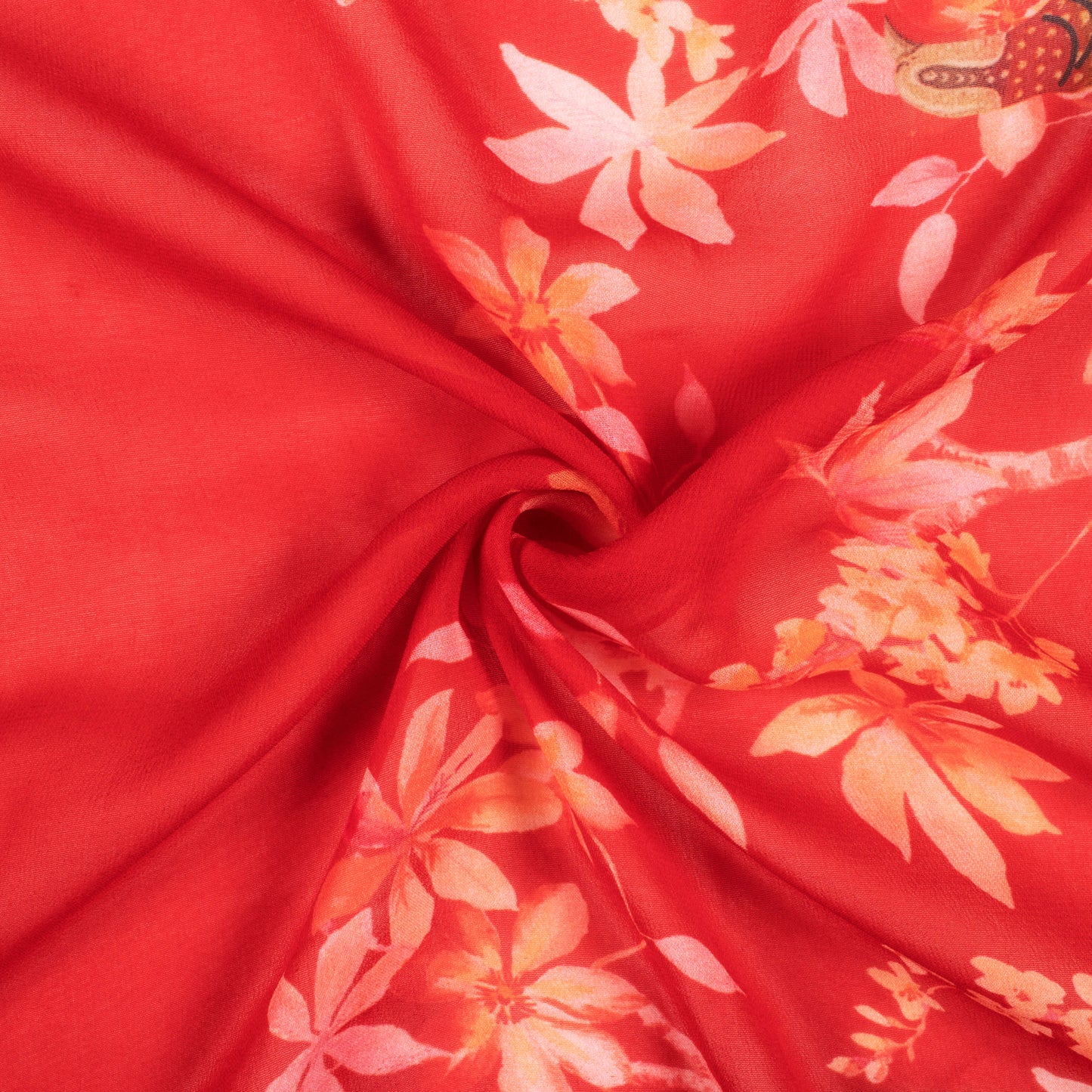 Red And Orange Floral Digital Print Pure Georgette Fabric