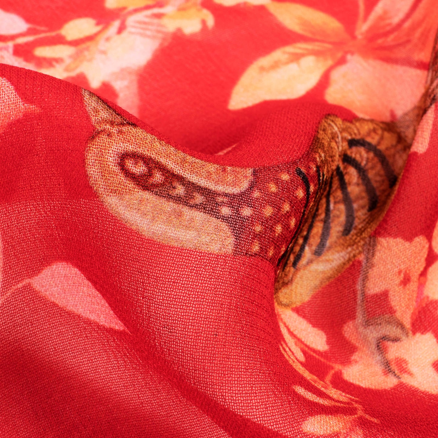 Red And Orange Floral Digital Print Pure Georgette Fabric