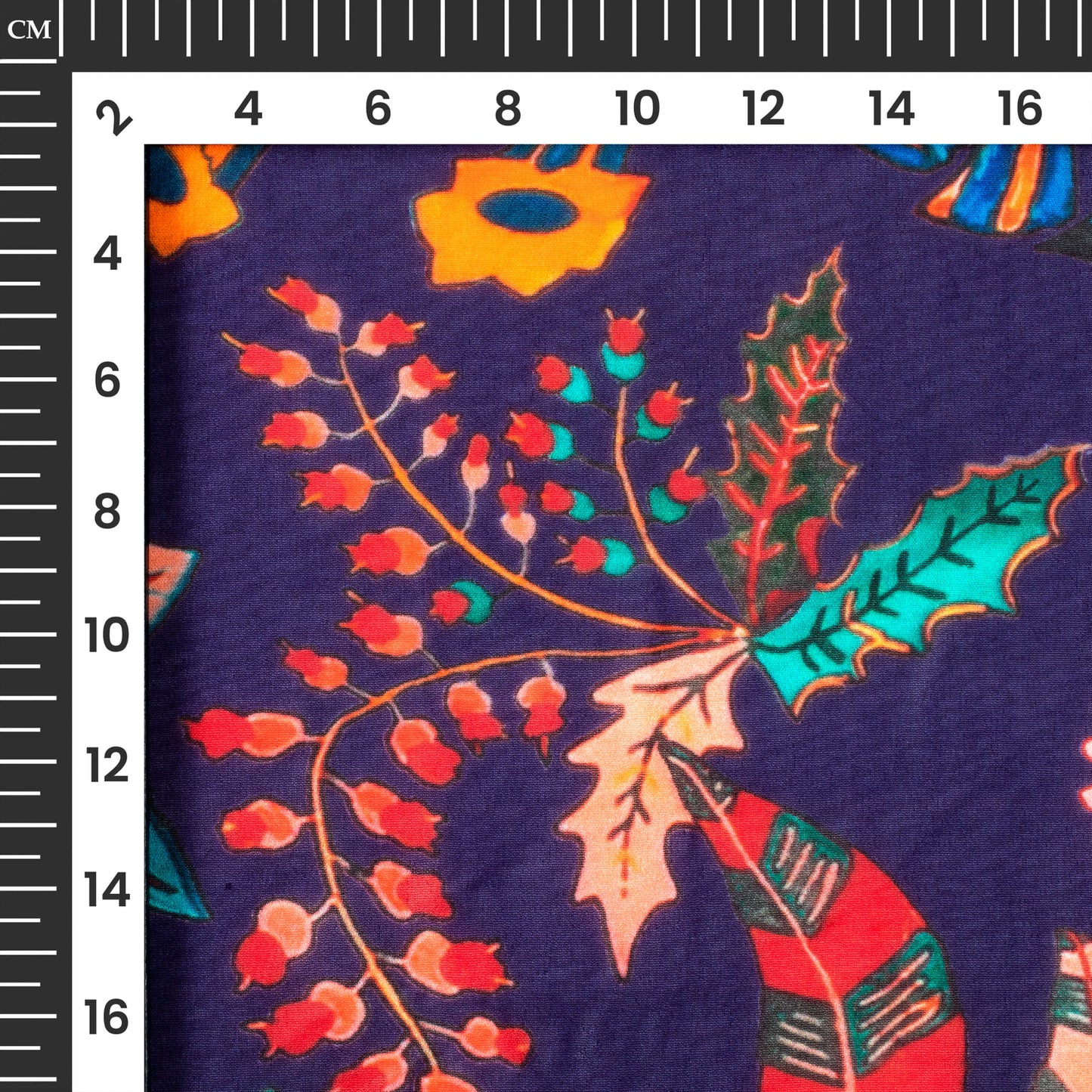 Royal Blue And Peach Floral Digital Print Pure Georgette Fabric