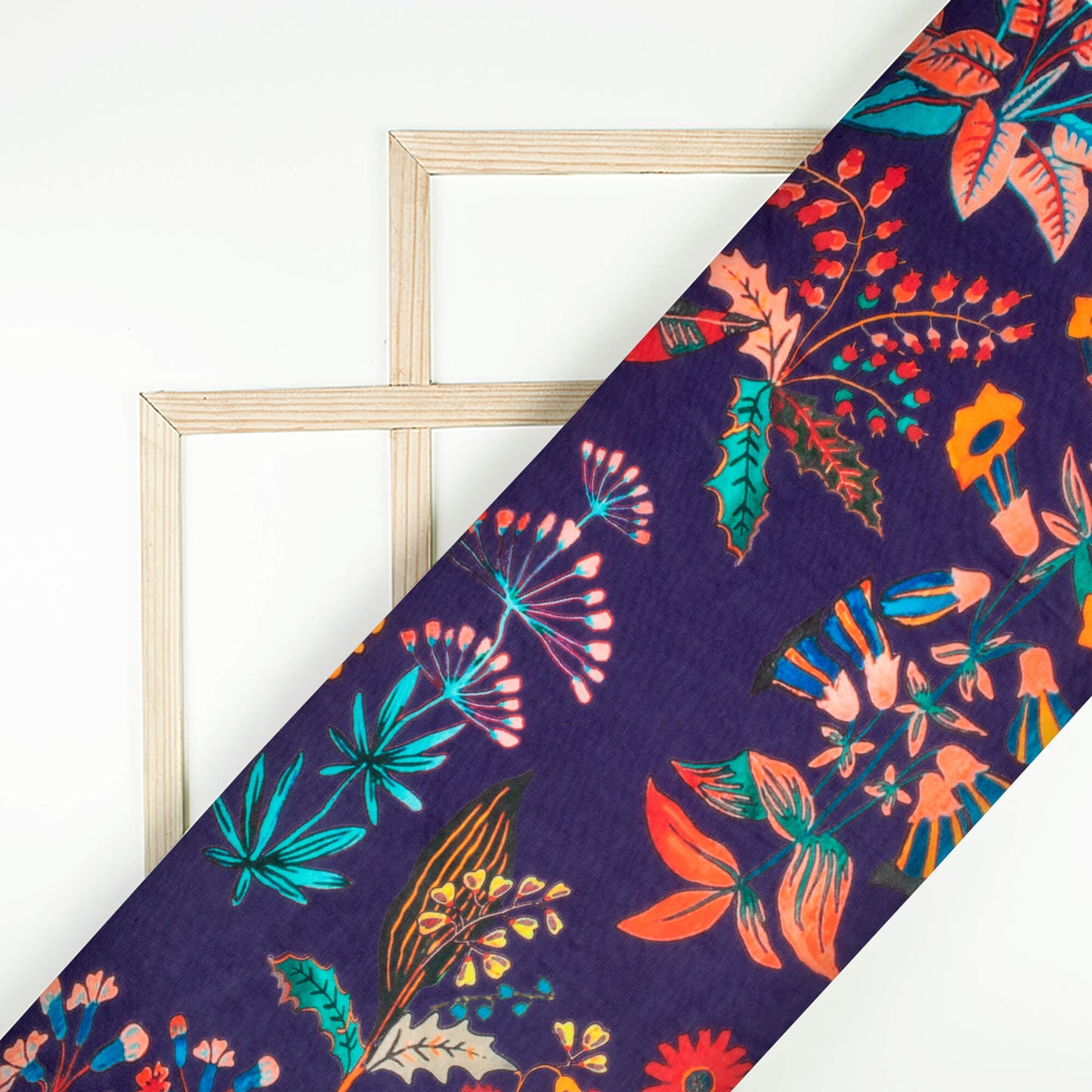 Royal Blue And Peach Floral Digital Print Pure Georgette Fabric