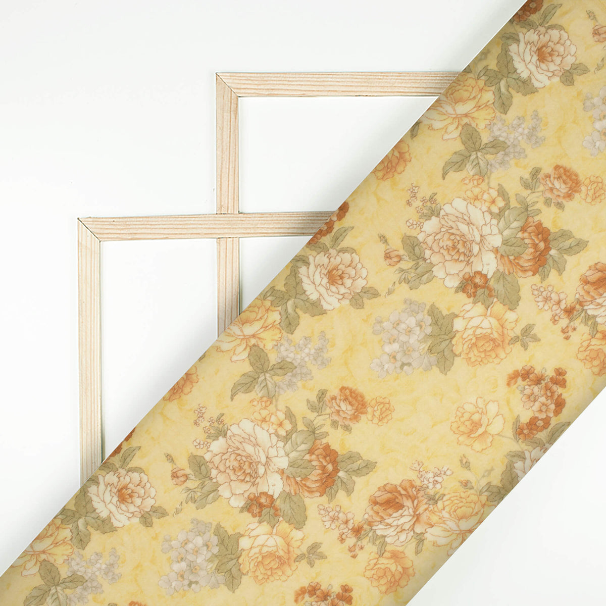Flax Yellow And Brown Floral Digital Print Pure Georgette Fabric