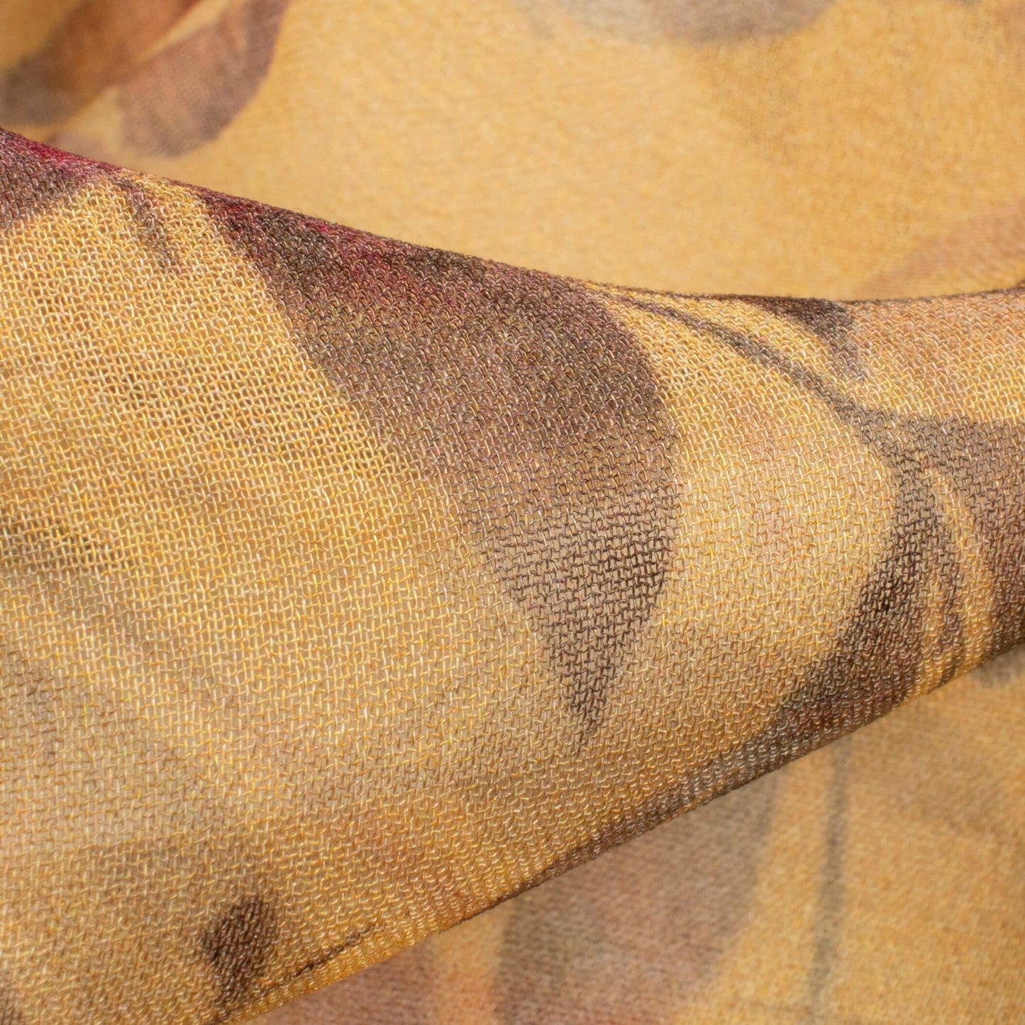 Flaxen Yellow And Green Leaf Digital Print Pure Georgette Fabric