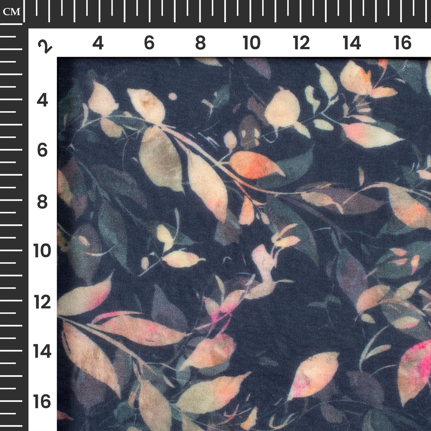 Navy Blue And Peach Leaf Digital Print Pure Georgette Fabric
