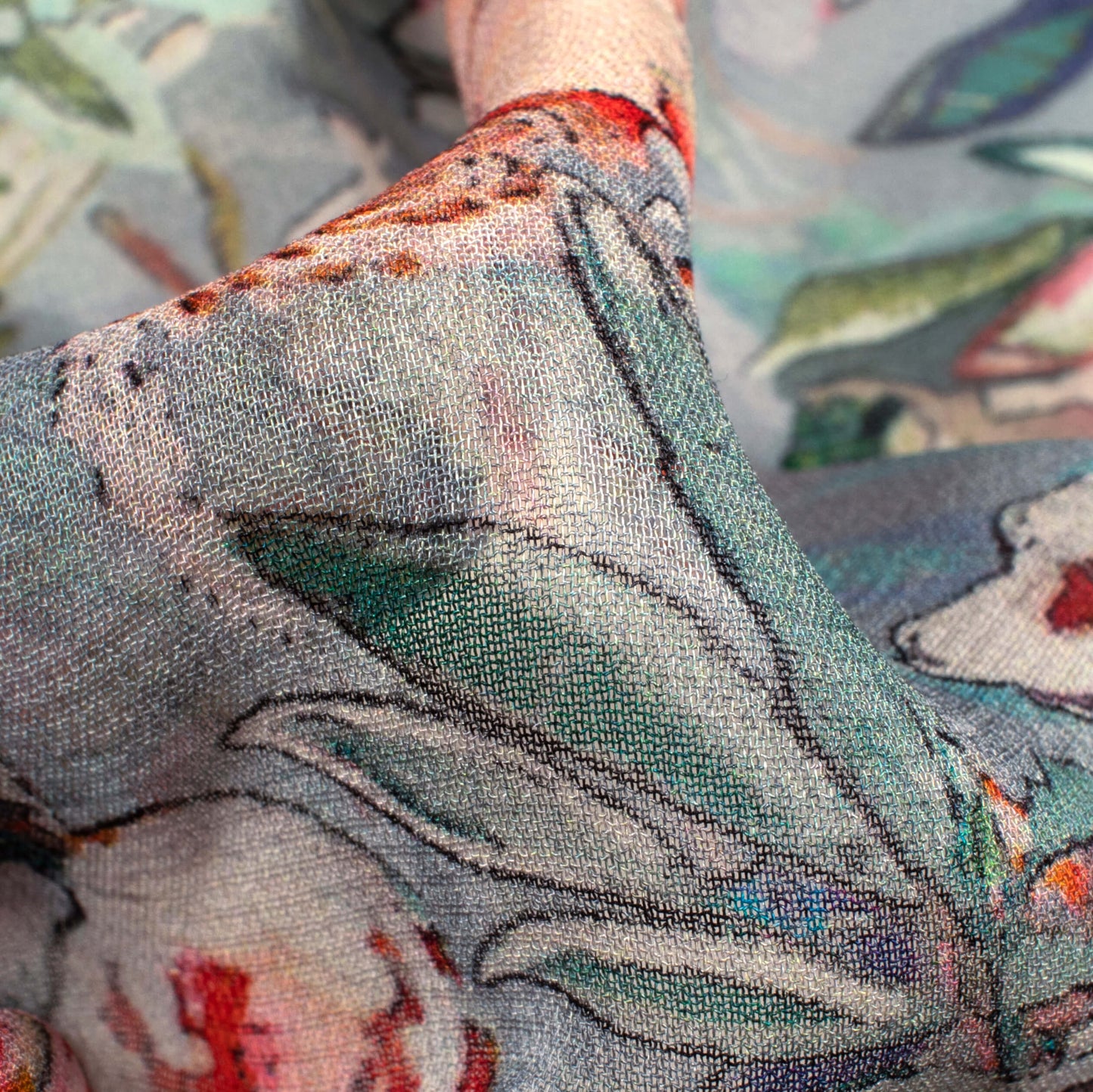 Sky Blue And Pink Floral Digital Print Pure Georgette Fabric