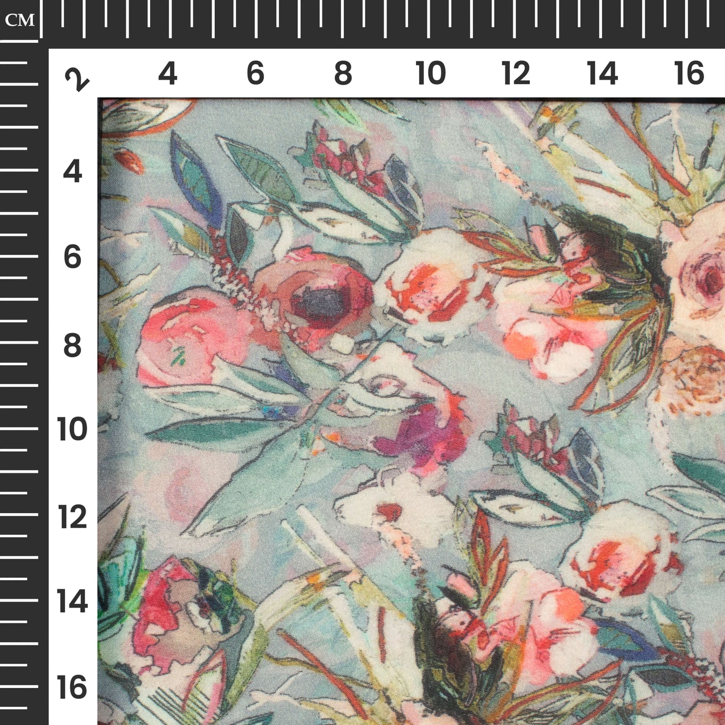 Sky Blue And Pink Floral Digital Print Pure Georgette Fabric
