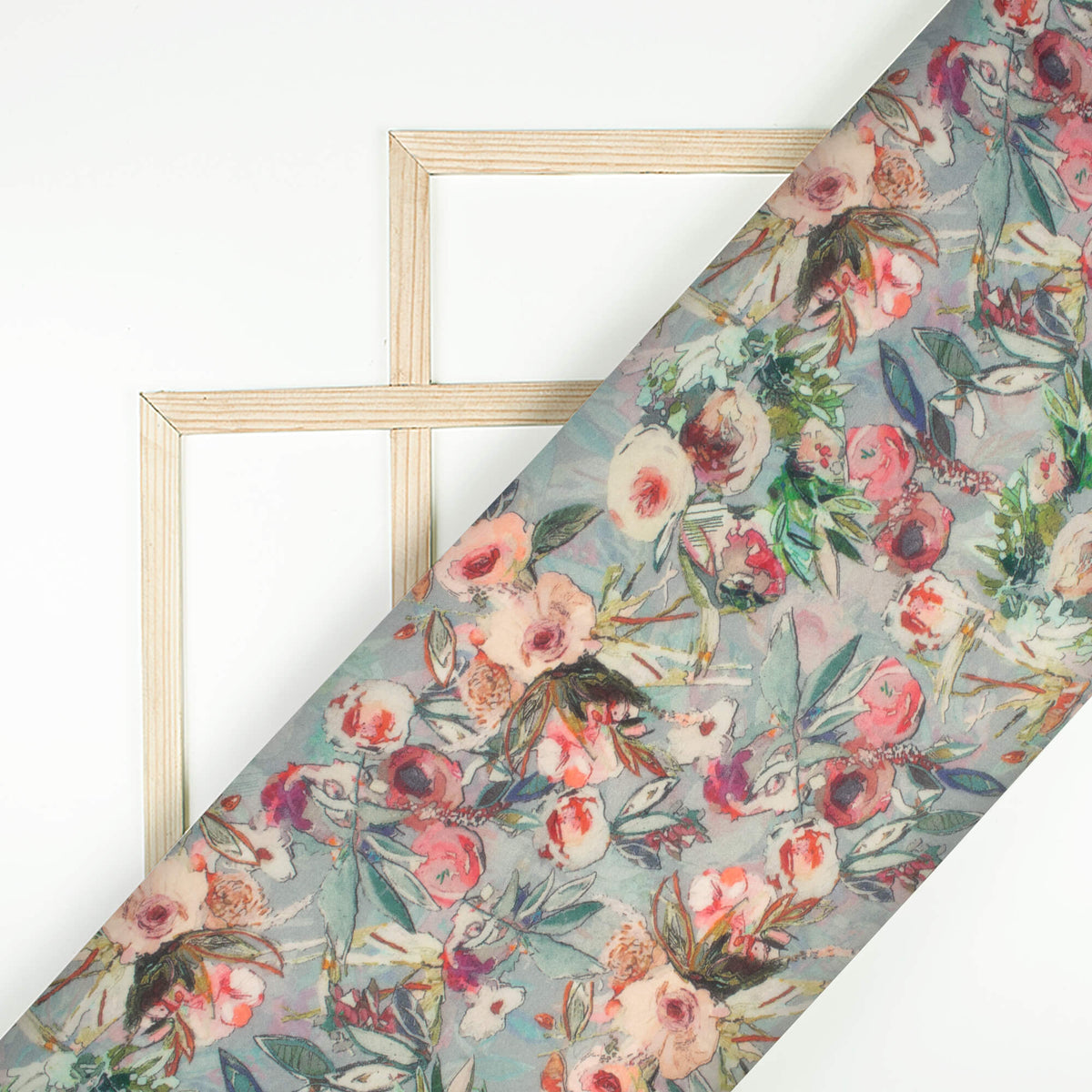 Sky Blue And Pink Floral Digital Print Pure Georgette Fabric