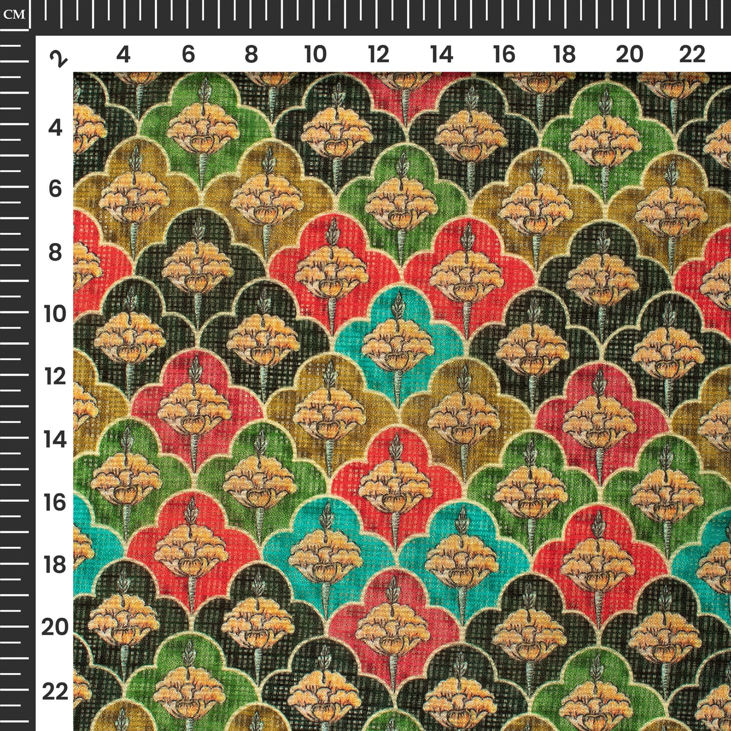 Exclusive Crimson Red And Black Floral Digital Print Kota Doria Fabric