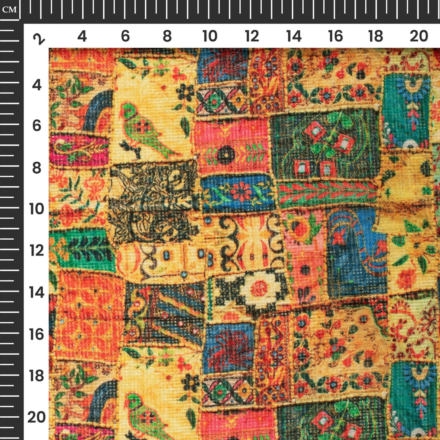 Exclusive Amber Yellow And Orange Geometric Digital Print Kota Doria Fabric