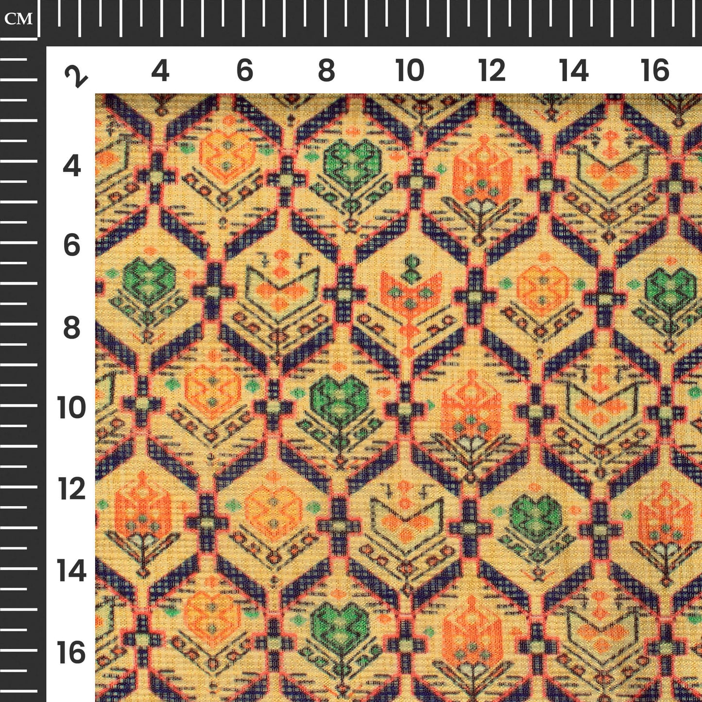 Exclusive Navy Blue And Orange Geometric Digital Print Kota Doria Fabric
