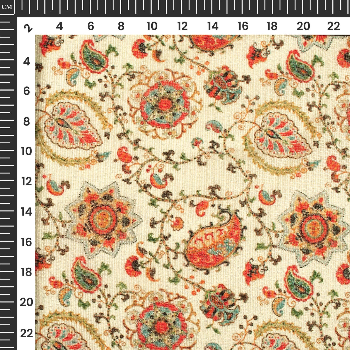 Exclusive Rust Orange And Beige Floral Digital Print Kota Doria Fabric