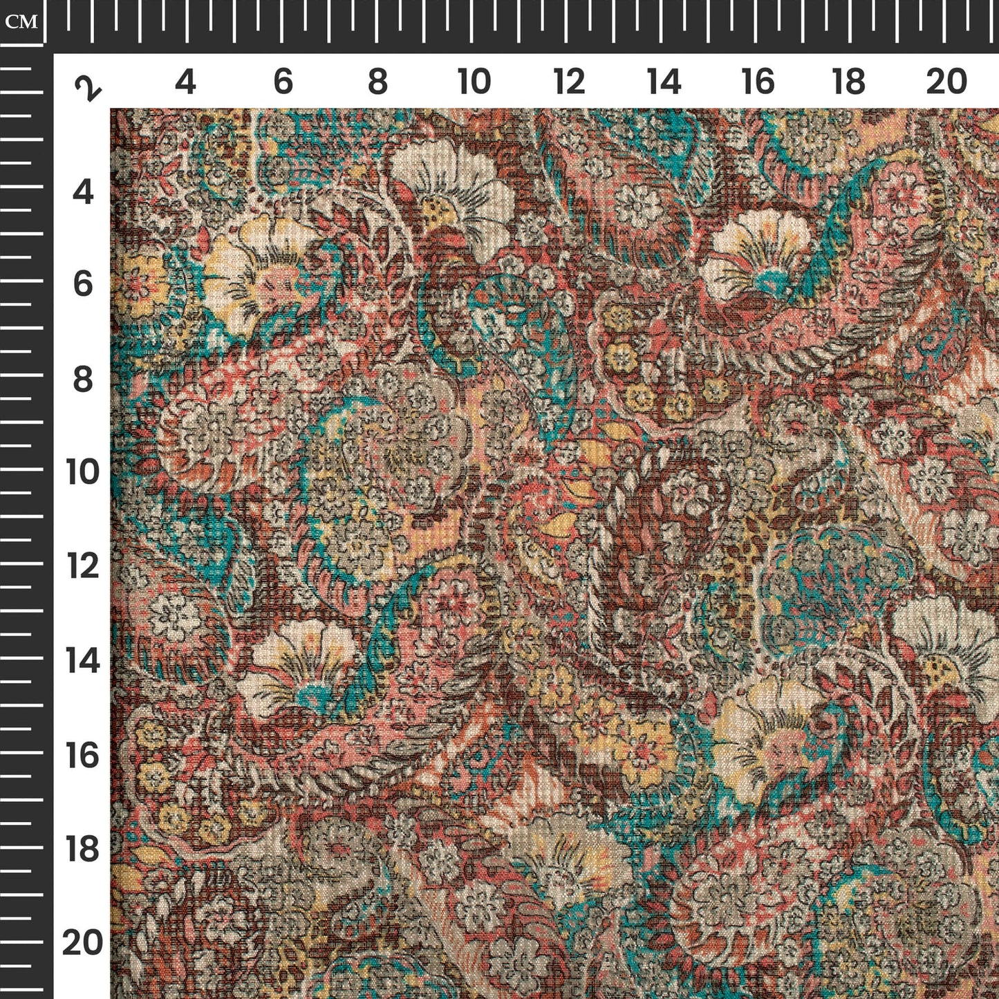 Exclusive Pine Green And Peach Paisley Digital Print Kota Doria Fabric