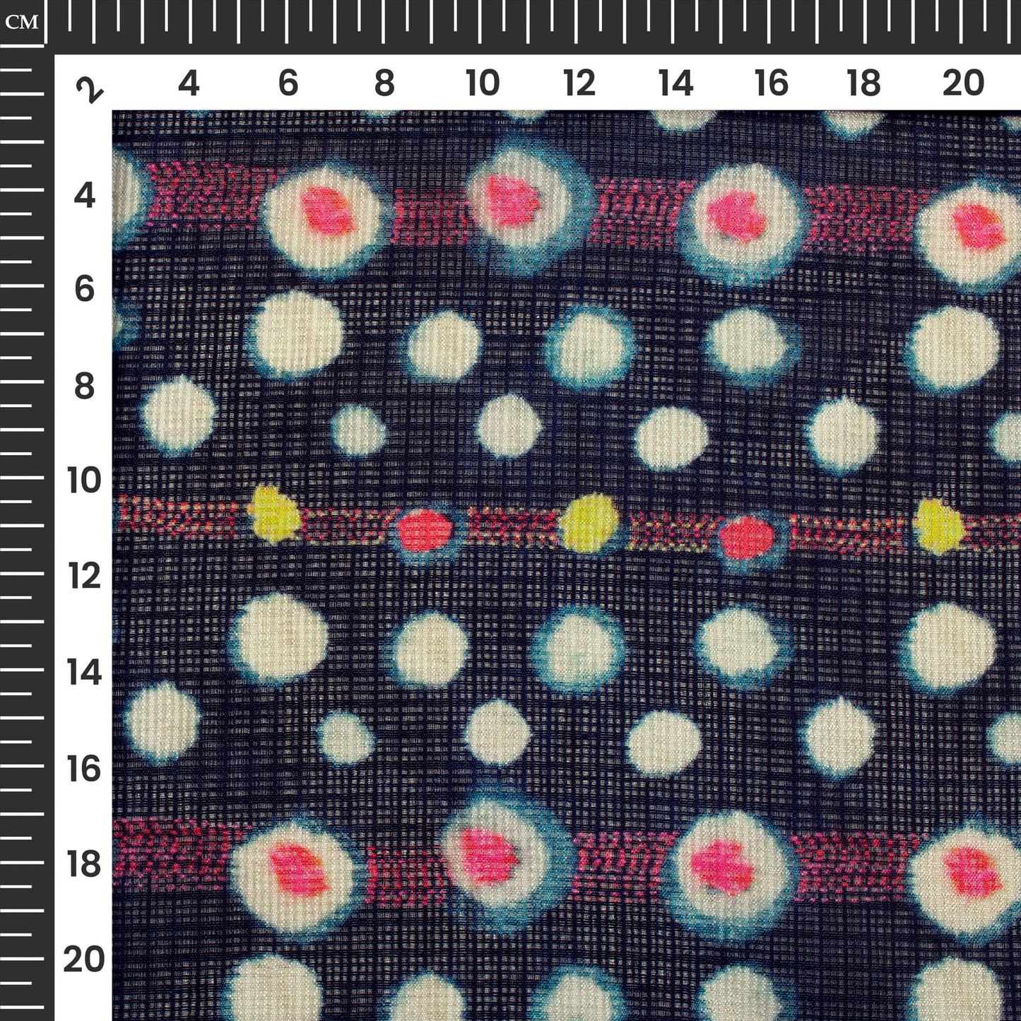 Exclusive Navy Blue And Off-White Polka Dots Digital Print Kota Doria Fabric