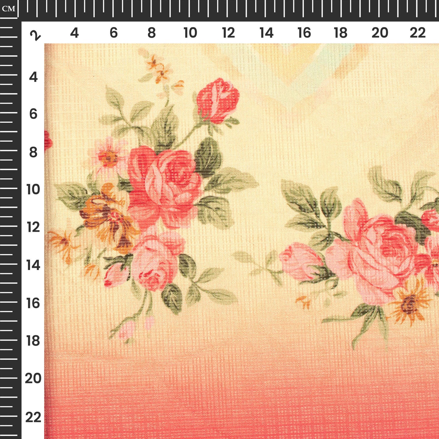Exclusive Flaxen Yellow And Pink Chevron Digital Print Kota Doria Fabric