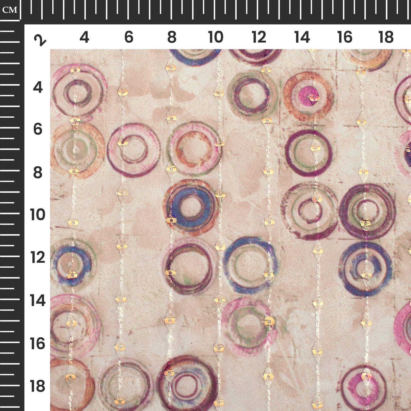 Rosy Brown Geometric Digital Print Stripes Sequins Embroidery Georgette Fabric