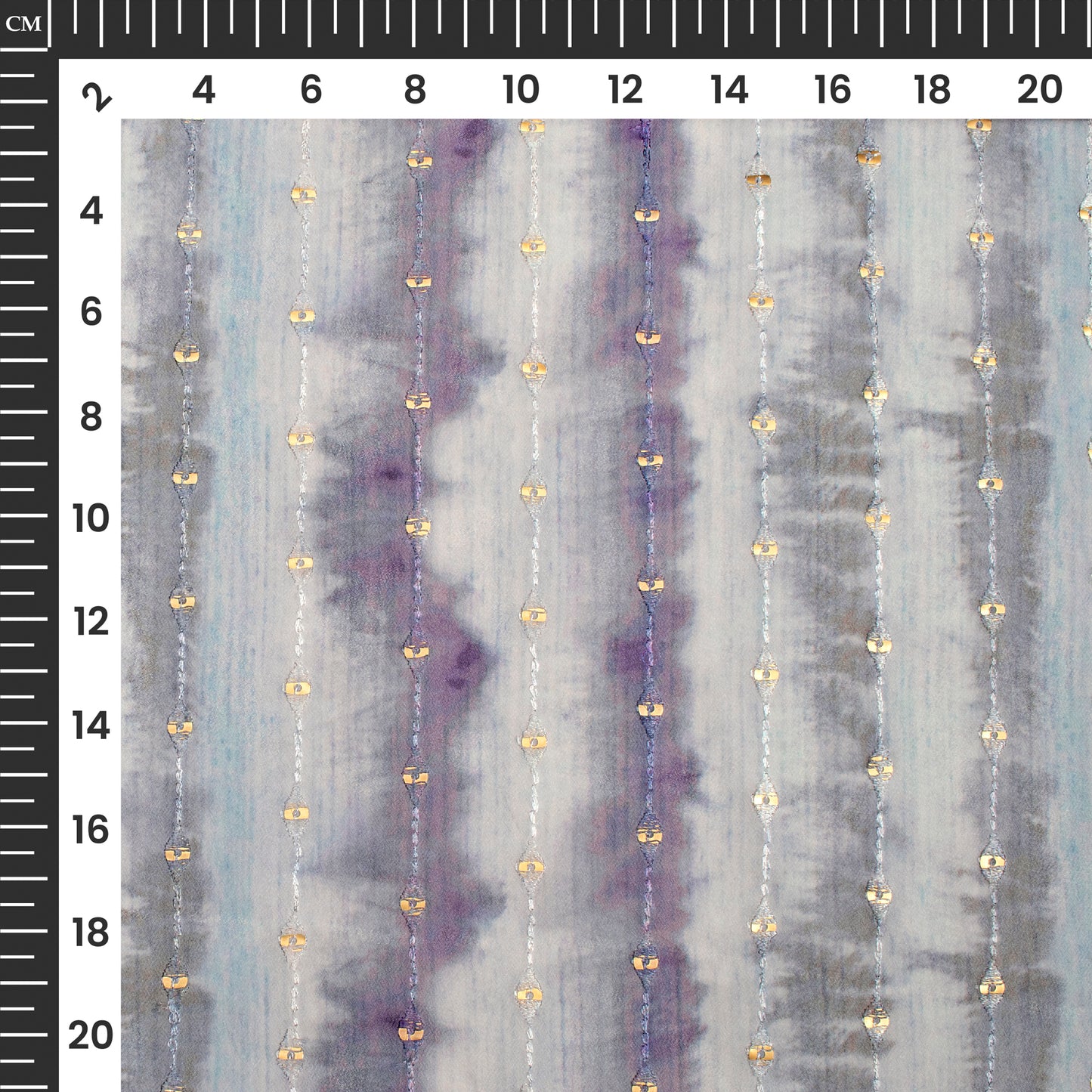 Royal Purple Leheriya Digital Print Stripes Sequins Embroidery Georgette Fabric